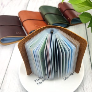Credit Card Holder with sleeves,  Personalized Leather Photo Album, Business Card Wallet, Personalized Gift