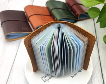 Credit Card Holder with sleeves,  Personalized Leather Photo Album, Business Card Wallet, Personalized Gift