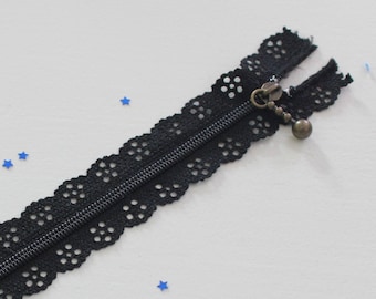 Lace black zipper with non detachable 20 cm x 1