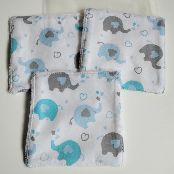 Coton  lavable éléphants bleu et gris