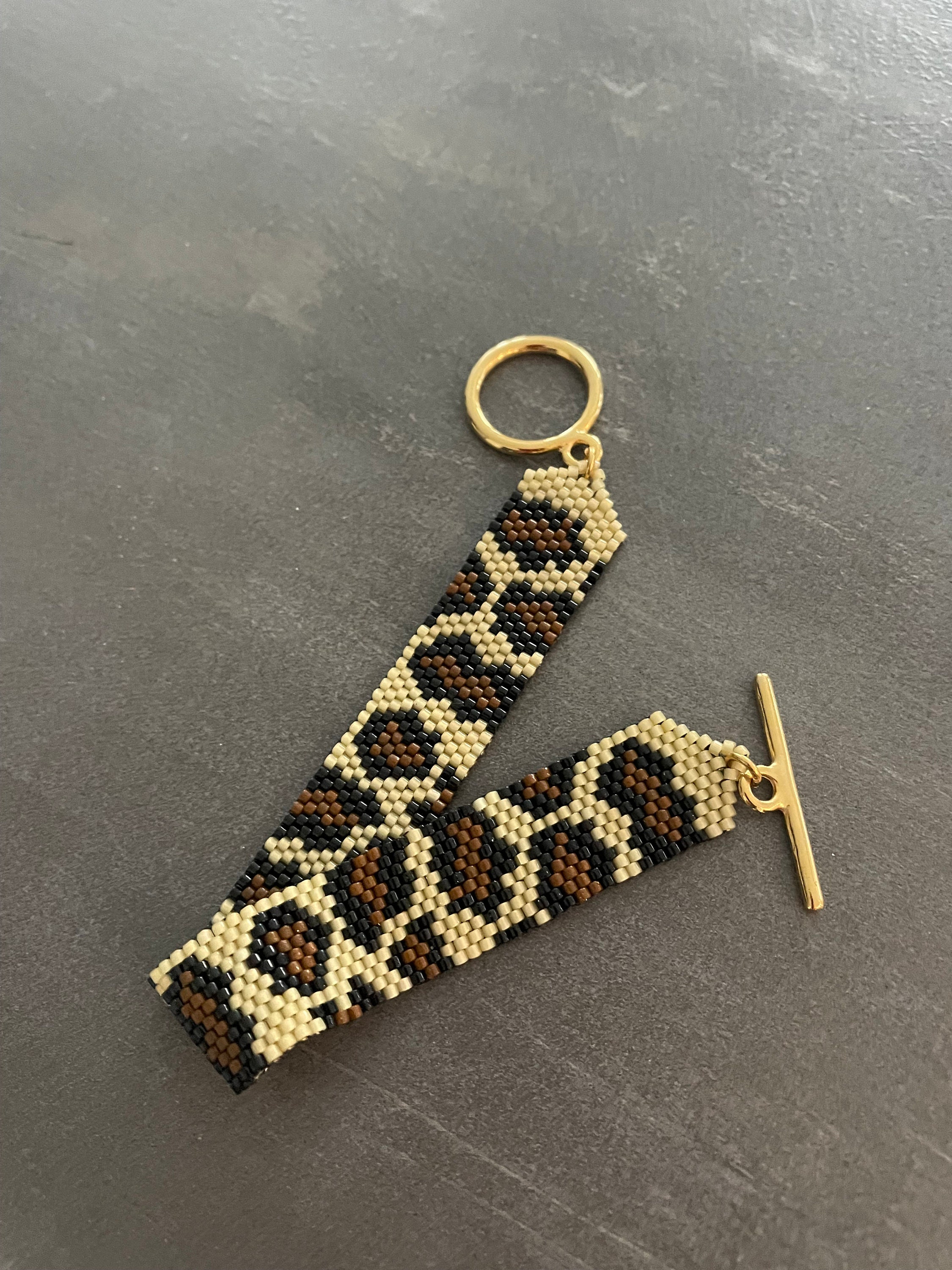 Leopard Miyuki Delicas beaded cuff bracelet