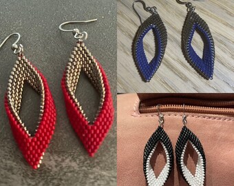 Boucles d'oreille bicolores en perles miyuki tissage peyote