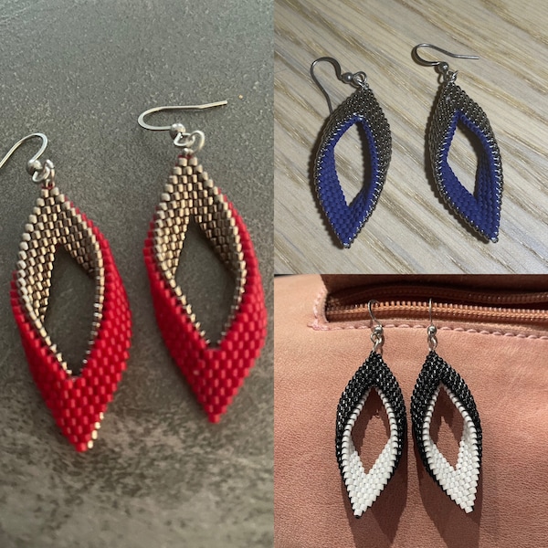 Boucles d'oreille bicolores en perles miyuki tissage peyote