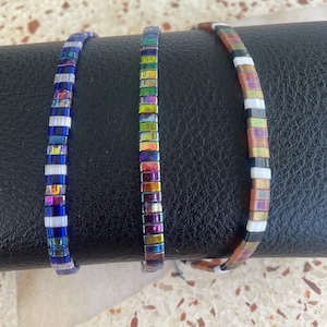 Miyuki Half Tila beaded and jade thread bracelet