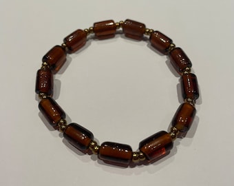 Bracelet élastique perles en verre façon ambre