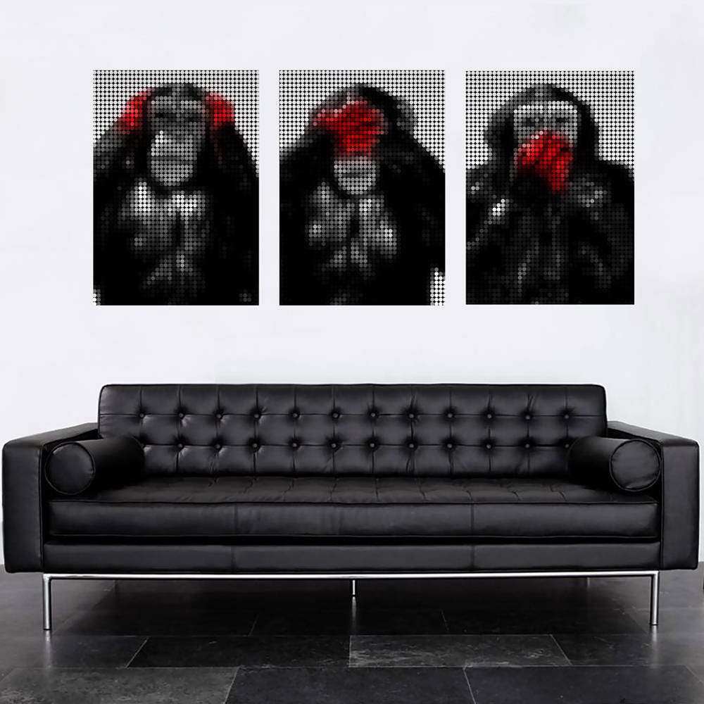 Tableau Singe Mains Rouges Effet Points