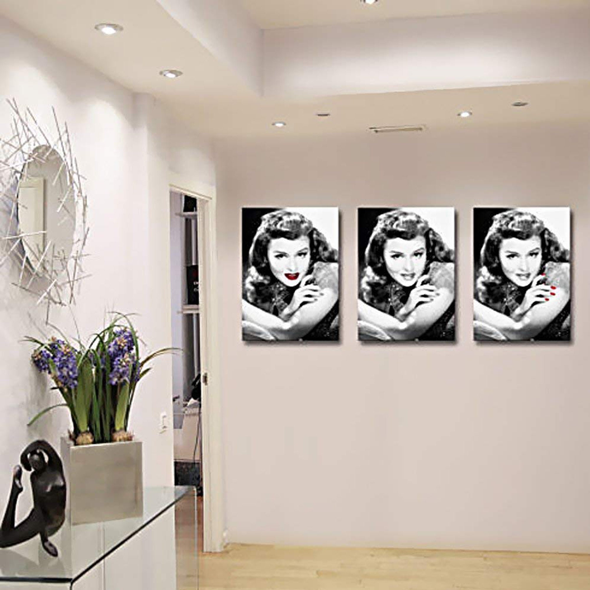 Photo sur Toile Triptyque Femme Noir et Blanc Rétro 3x(55x80