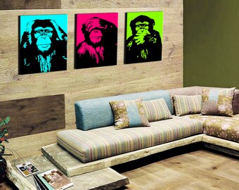 On canvas pop art triptych wise monkeys