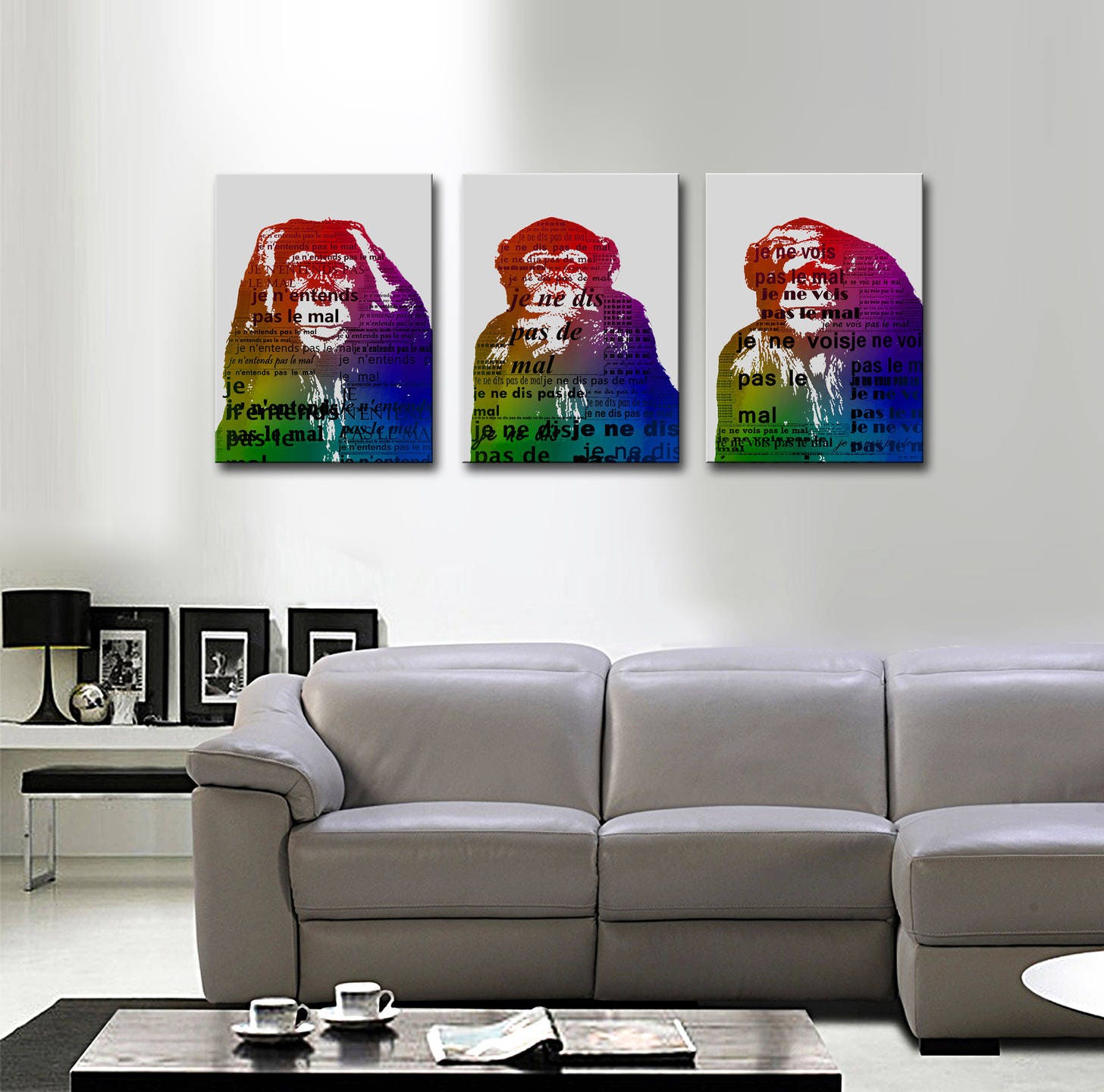 Toiles Singes de La Sagesse Triptyque Pop-Art 3x(40x55cm