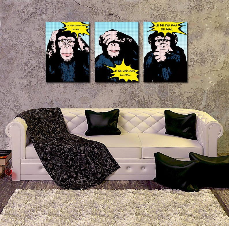 Tableau Singe De La Sagesse Tableau Singe De La Sagesse : Les singes de la sagesse triptyque pop