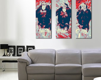The paintings on canvas pop-art panoramic wise monkeys
