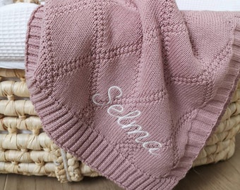 Couverture bebe coton tricot prénom brodé