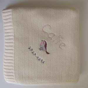 Couverture bebe personnalise tricotée coton motif oiseaux image 2