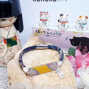 Japanische Chirimen Armband, gelbe und blaue japanische Motive - handgemachte Harz (&#39;.&#39; =)