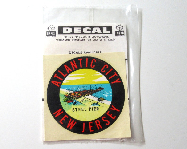 Vintage Atlantic City New Jersey Steel Pier Impko Water Decal ~ 60s 70s Tourist Sticker Souvenir New Unused Vacation Travel