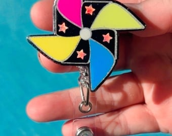 Pinwheel Badge Reel | Neon Alligator clip That Actually Spins | Retractable ID Holder | retro Nurse, Teacher & Healthcare Gift