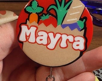 Trendy Retail Acrylic Badge Reel - Groceries Design