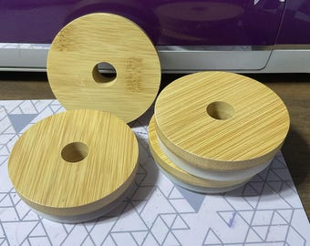 70mm Bamboo Jar Lids with Straw Hole for Glass Cups