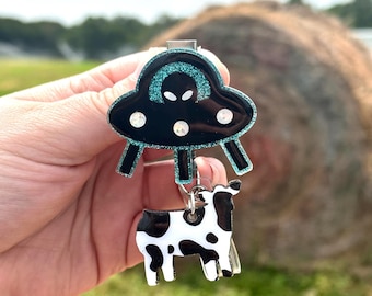 Top Seller UFO Cow Abduction Badge Reel