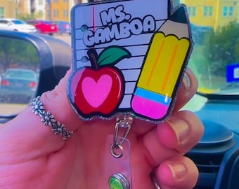 Personalized Teacher Badge Reel, Custom Name ID Holder, Back to School Teacher Gift