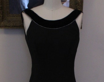 1990’s Black Audrey Hepburn Style New Image Evening Gown with Velvet Collar