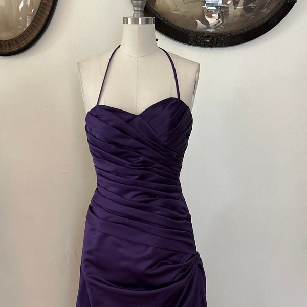 2000’s Eggplant Purple Ruched Bodice Corset Back Mori Lee Evening Gown Prom Dress