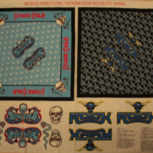 WWF Stone Cold Steve Austin/The Rock Print Cotton Fabric Panels