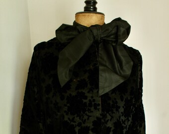 1880’s Black Cut Velvet Mantelet with Ribbon Tie