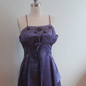 1950's Purple Satin Beaded Prom Dress