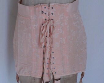 1920's Peach Brocade Gossard Front Lacing Ladies Corset Girdle Shapewear