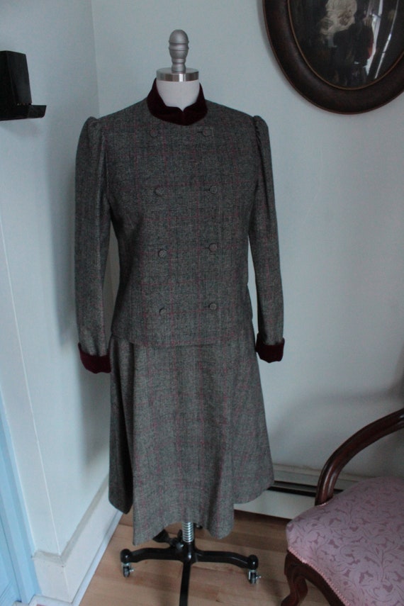 1960’s Grey Plaid Suit with Velvet Accents