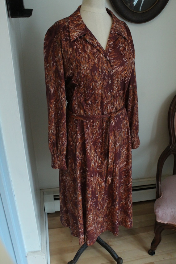 1970’s Brown Floral Wrap Style Dress