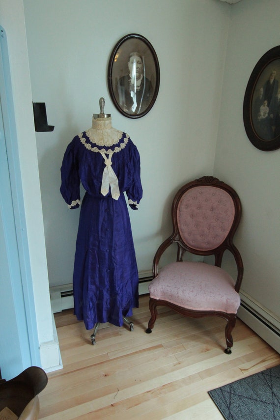 1900’s Purple Silk Day Dress with White Trim