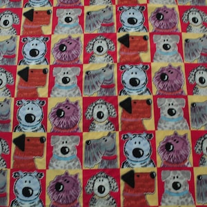 Coton matelassé imprimé chiens de dessin animé damier rouge et jaune