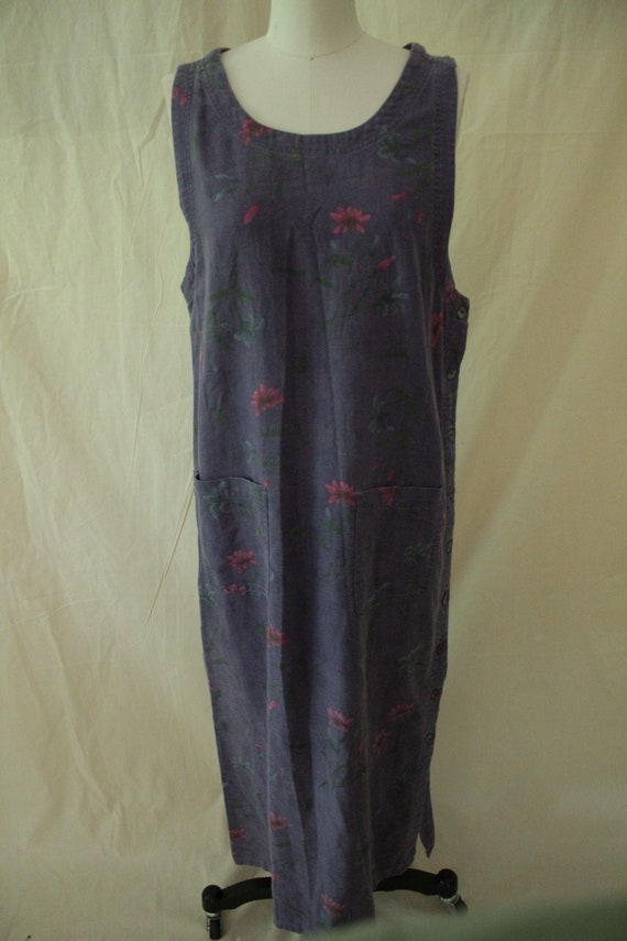1990’s Purple Floral Linen Jumper Dress
