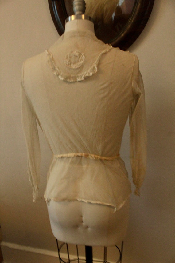 1910's Long Sleeved Net Shirtwaist Blouse with Ru… - image 5