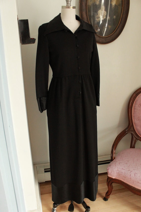 1970’s Black Wool Goldworm Brand Dress with Satin