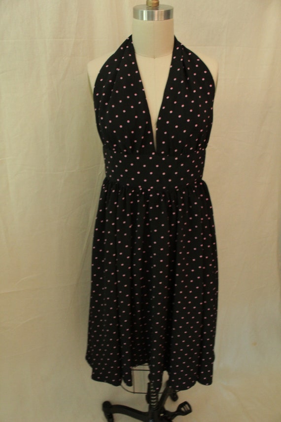 1980’s Does 1950’s Black Polka Dot Halter Neck Dre
