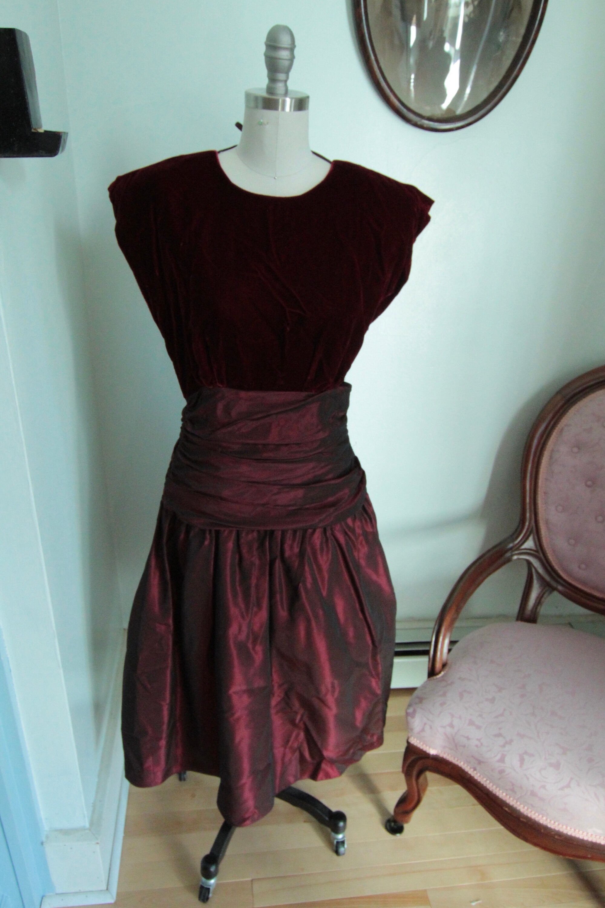 1980’s Red Velvet and Crepe Party Dress — Pincushion Costuming