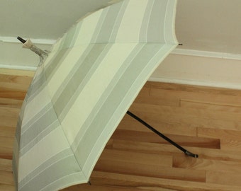 Restored 1900's Antique Parasol with Silver Striped Silk Cover