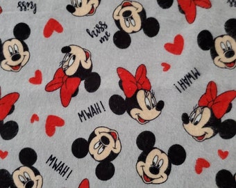 Disney Grey Mickey and Minnie Mwah Print Extra Wide Cotton Flannel Fabric