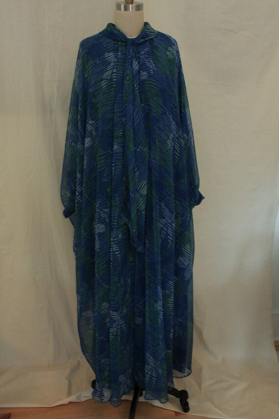 1970’s Stephen Casuals Blue-Green Floral Chiffon M