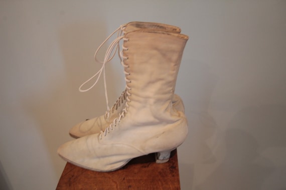Victorian/Edwardian White Canvas Wedding Shoes