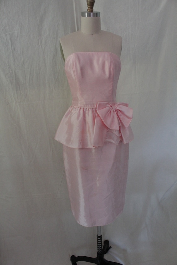 1980’s Pink Dupioni Party Dress with Peplum