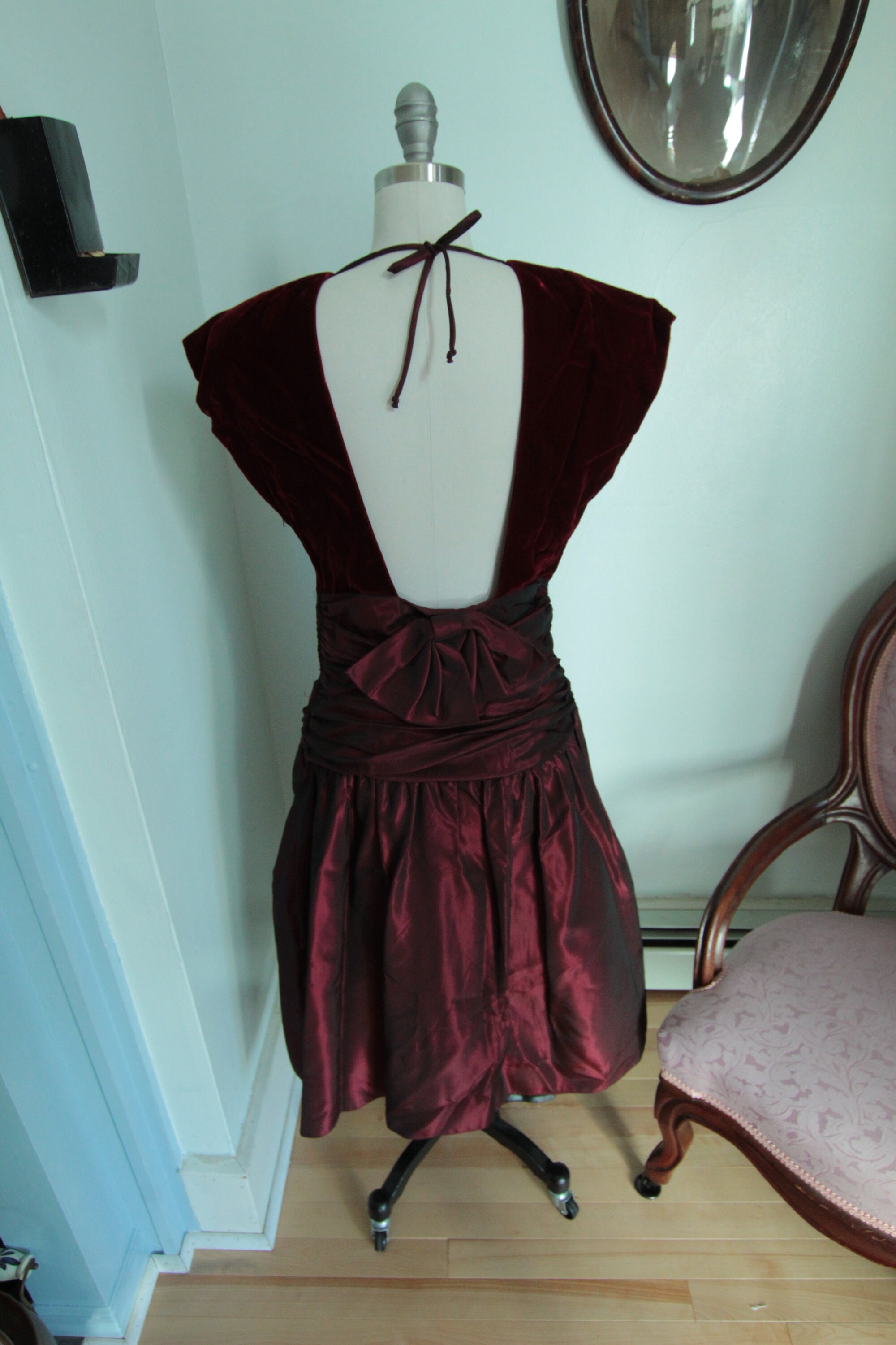 1980’s Red Velvet and Crepe Party Dress — Pincushion Costuming