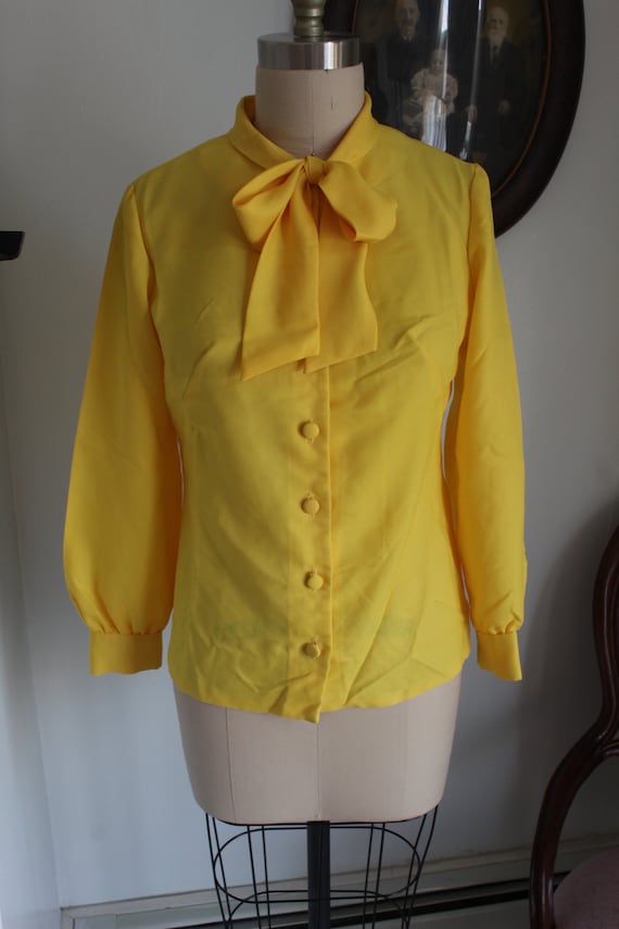 1970's Yellow Pussy Bow Blouse