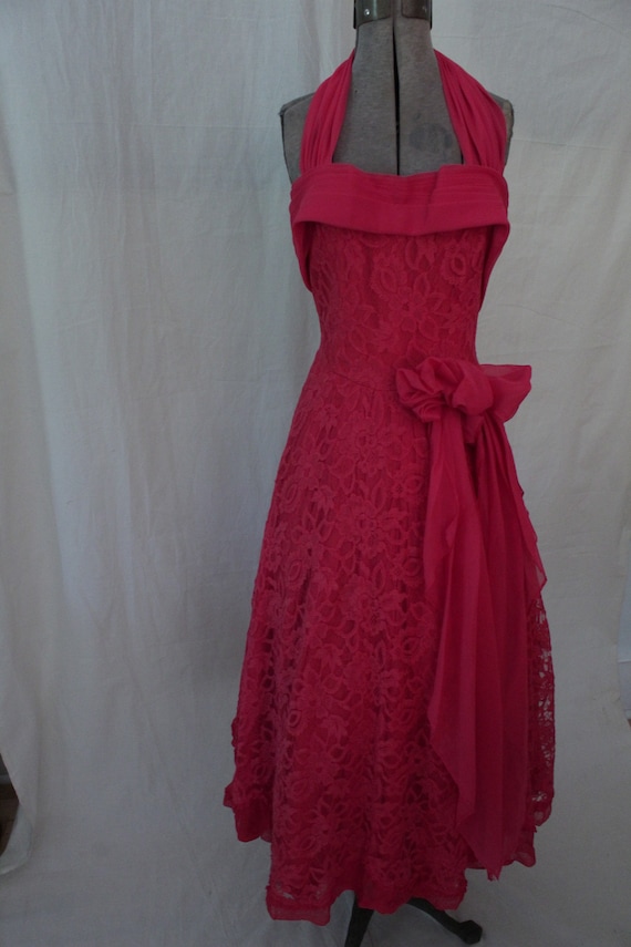 1950’s Red Lace Halter Neck Party Dress