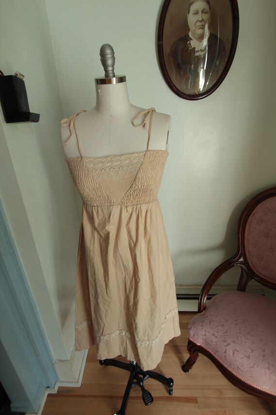 1970’s Beige Smocked Sun Dress