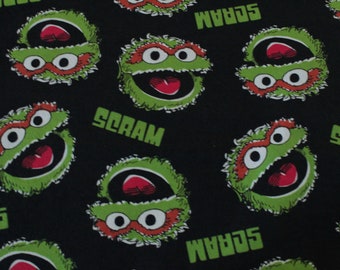 Sesame Street Oscar Scram Black Cotton Flannel Fabric Full Yd Half Yd