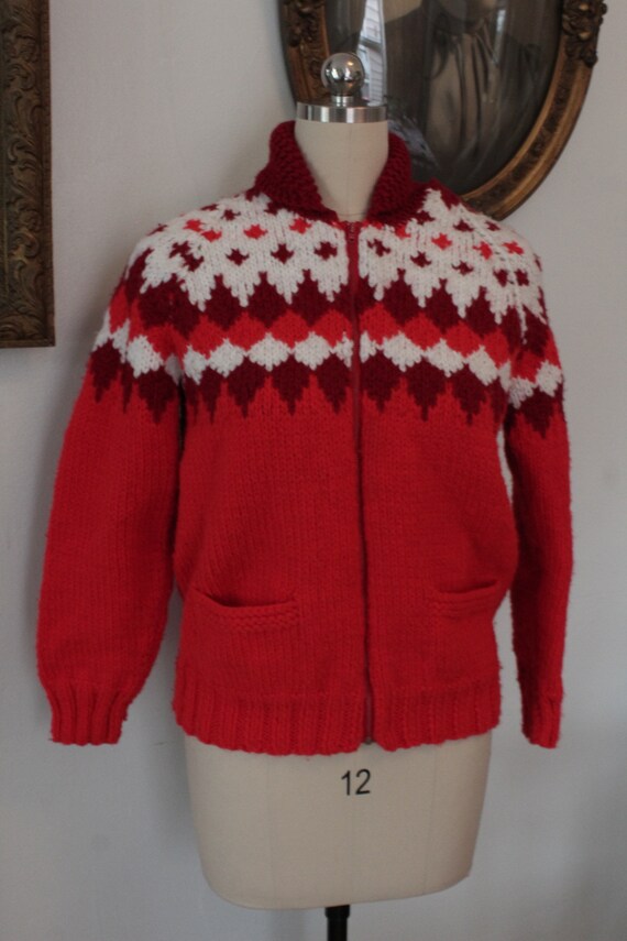 1980’s Vintage Red and White Nordic Fairisle Cardi
